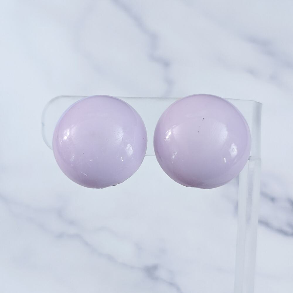 Vintage Clip On Earrings 1" Retro Domed Light Purple Stamped W Germany